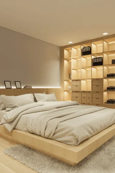 Minimalist ve Modern Gömme Raflı Yatak Odası Takımı